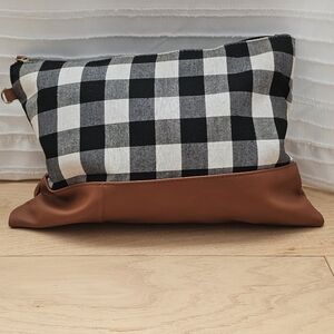 Black & White Buffalo Plaid Clutch Wristlet Brown Faux Leather